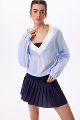 VALE SWEATSHIRT - V NECK, CROPPED SWEATSHIRT in POPLIN